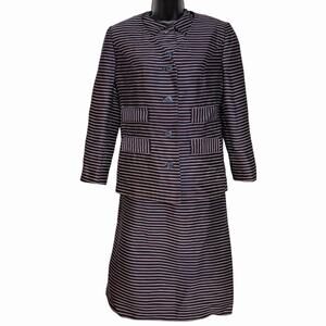 VINTAGE 1960s ERNST STRAUSS 3 PIECE SKIRT SUIT SET W BLAZER & VEST NAVY RED M L